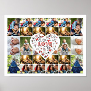 Poster 28 Foto Collage Frame with Love Hear Centerclipe