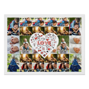 Pôster 28 Foto Collage Frame with Love Hear Centerclipe