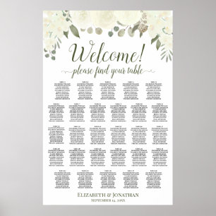 Poster 28 Mesa Carta de Assentos Casamento Rosas Brancas