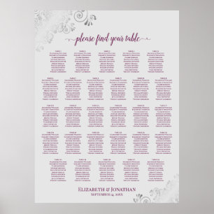 Poster 28 Mesa Carta de Assentos de Casamento Magenta Plu