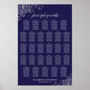 Poster 28 Mesa Carta de Assentos de Casamento Prata em Az