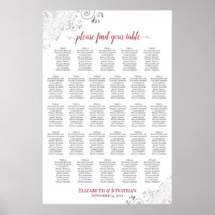 Poster 28 Mesa Carta de Assentos de Casamento Vermelho &