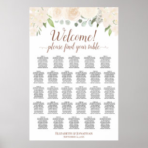 Poster 28 Mesa Carta de Assentos Floral Boho Champagne Bl