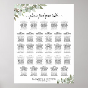 Poster 28 Table Wedding Seating Chart Eucalyptus Greenery