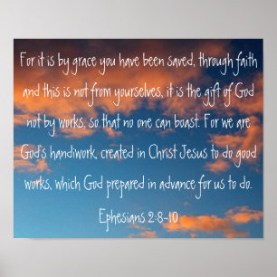 Pôster 2:8 bonito de Ephesians do verso da bíblia do cé