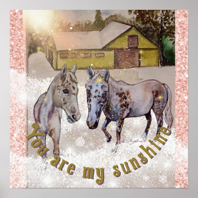 Poster 2 cavalos brancos no raio de sol (Frente)