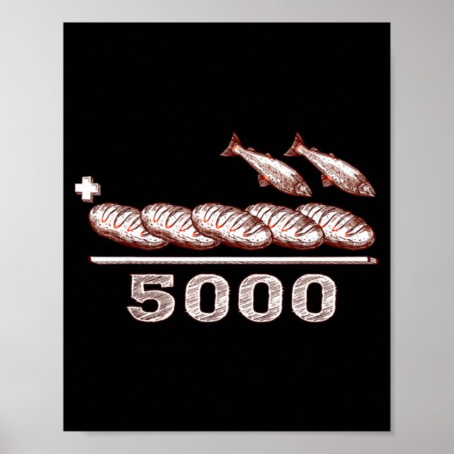 Poster 2 Fishes 5 Breads Jesus Feeds The 5000 Christian B (Frente)