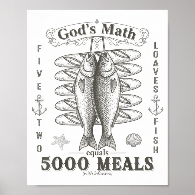 Poster 2 Fishes 5 Breads Jesus Feeds The 5000 Christian B (Frente)
