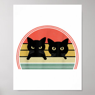 Poster 2 Gatos Pretos Espiando Vintage Retro Gato Amor An