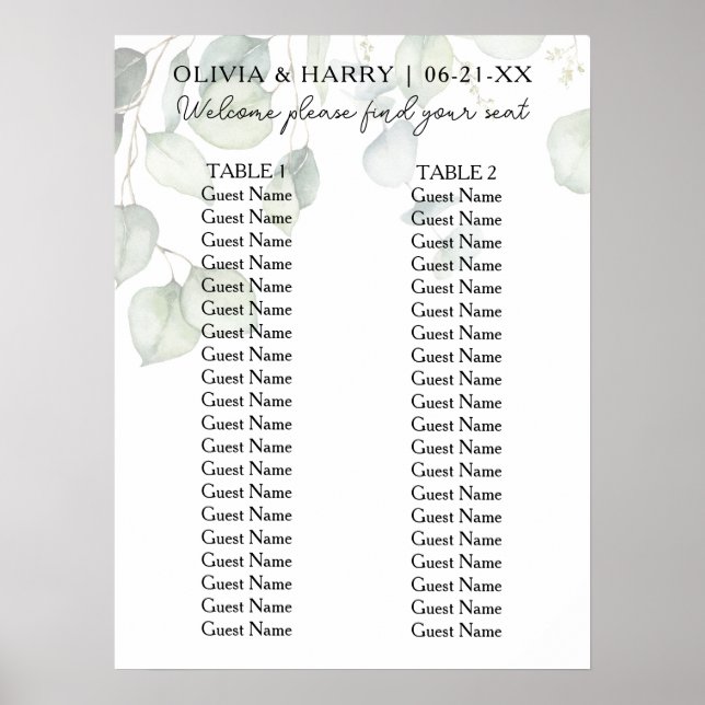 Poster 2 Gráfico de Sede de Casamento Ecalyptus Mesa Wate (Frente)