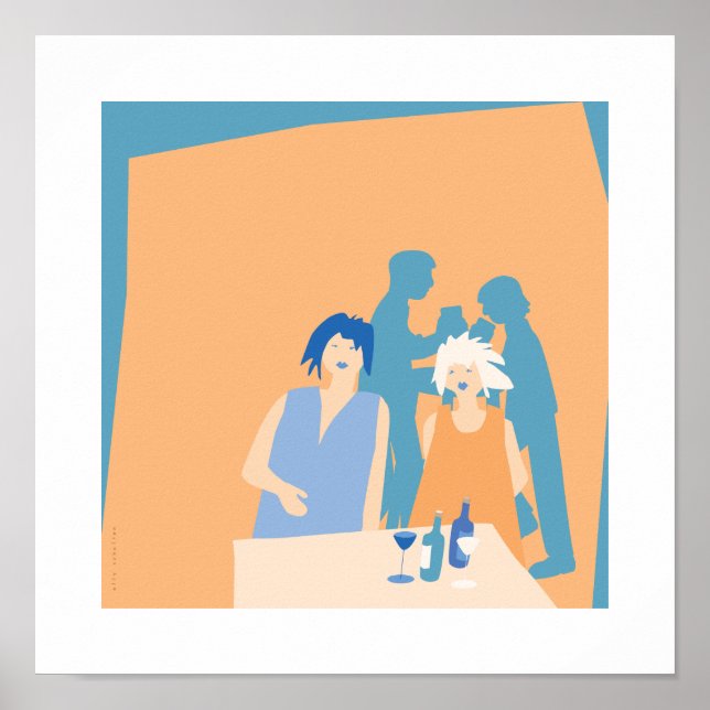 Poster 2 men and 2 women in a bar (Frente)