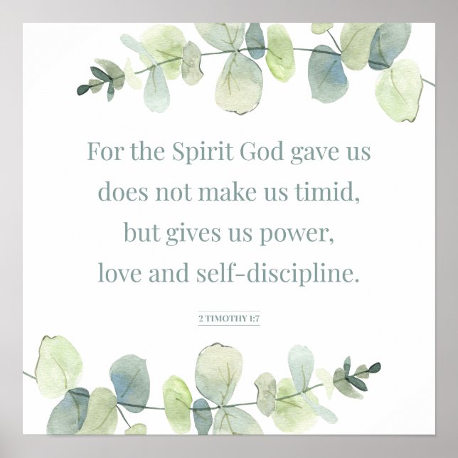 Poster 2 Timothy 1:7, Bíblia Verso Impressão, Decor Domés (Frente)