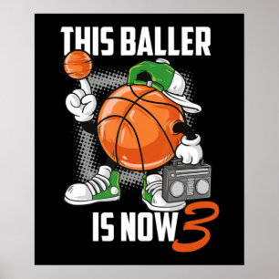 Poster 3º Aniversário Jogador De Basquete Engraçado, 3 An