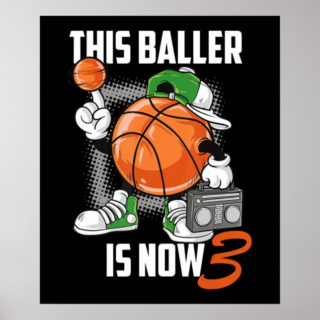 Poster 3º Aniversário Jogador De Basquete Engraçado, 3 An (Frente)