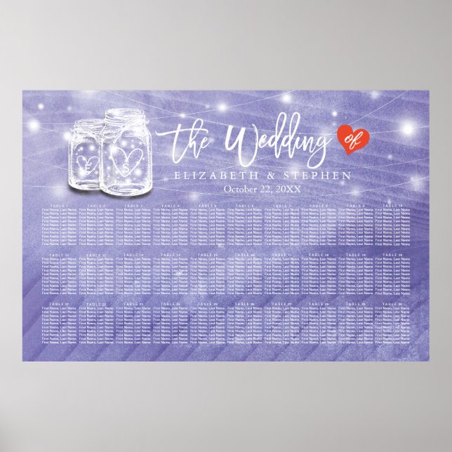 Poster 30 Tables Wedding Seating Chart Couple Mason Jars (Frente)