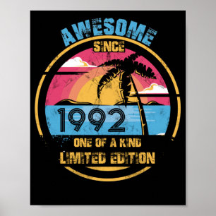 Poster 30 Year Old Awesome Since 1992 30th Birthday