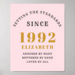 Poster 30th Birthday 1992 Elegant Gold Pink Grey<br><div class="desc">A wonderful birthday gold design on a party poster for that special celebration. Easily customize the text using the template provided. Part of the setting standards range of birthday supplies.</div>