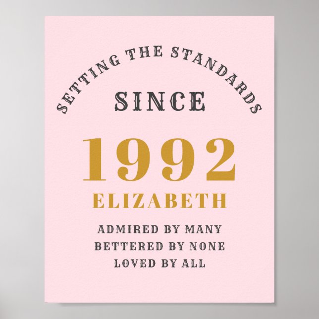 Poster 30th Birthday 1992 Elegant Gold Pink Grey (Frente)