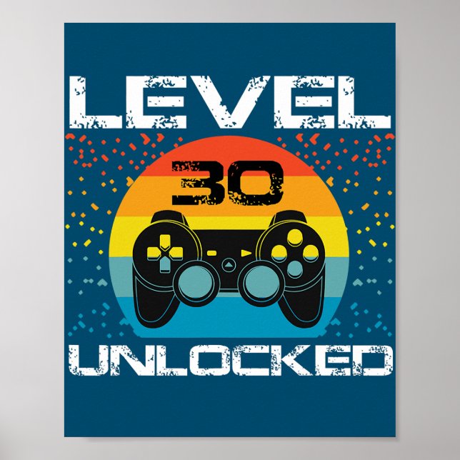Poster 30th Birthday Gamer Party Level 30 Unlocked Funny (Frente)
