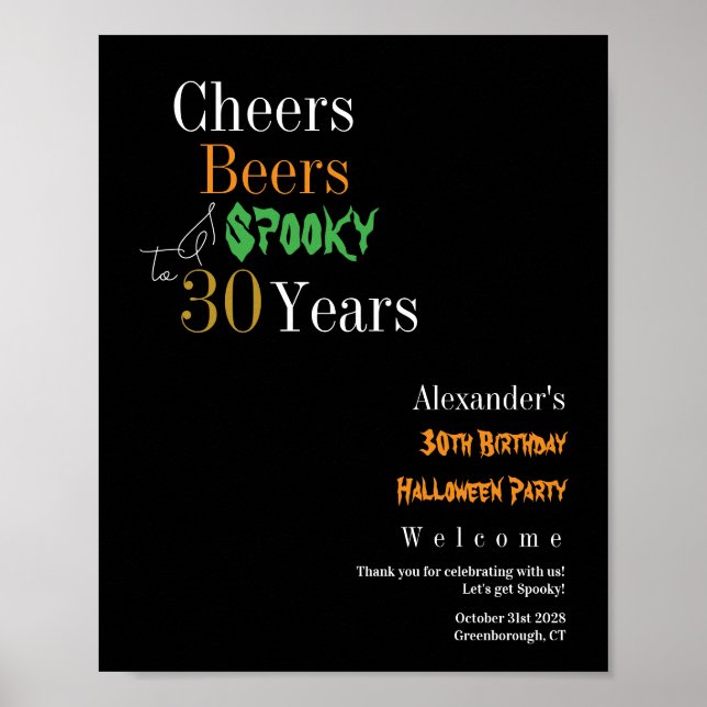 Poster 30th Birthday Halloween Spooky Party Welcome (Frente)