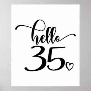 Poster 35º Aniversário Mulheres Olá 35 Cute 35 Anos