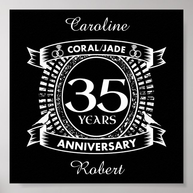 Poster 35.º aniversário de casamento Coral Jade crest (Frente)