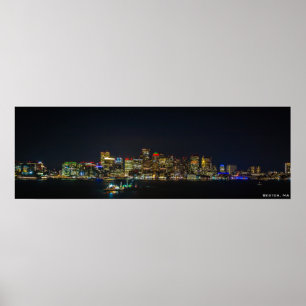 Pôster 36" X12", skyline de Boston na noite