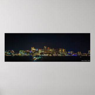 Pôster 36" x 12", Boston Skyline à Noite