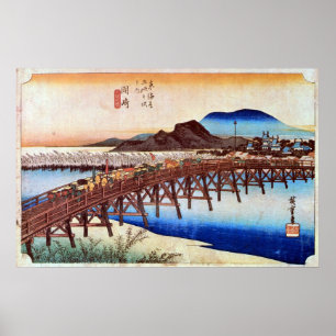 Poster 39. 岡崎宿, 広重 Okazaki-juku, Hiroshige, Ukiyo-e
