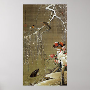 Pôster 3. 雪中鴛鴦図, pato de mandarino na neve, Jak