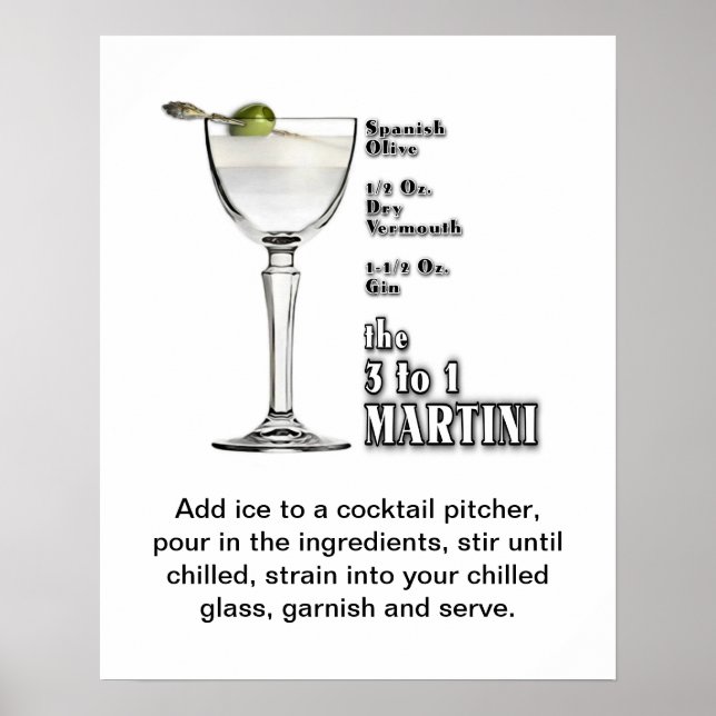 Poster 3 a 1 (Wet) Martini Cocktail Recebe art 16"x20" (Frente)