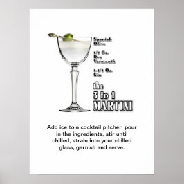 Poster 3 a 1 (Wet) Martini Cocktail Recebe art 18"x24"