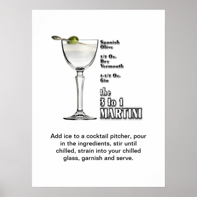 Poster 3 a 1 (Wet) Martini Cocktail Recebe art 18"x24" (Frente)