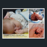 Pôster 3 baby photo modern montage wall hanging art<br><div class="desc">Showcase many sides of your new baby with this easy to customize wall hanging art print. This template allows you to highlight 3 photos along with your baby's full name with birth statistics. This is perfect as a gift for new parents or for yourself. This classy baby print is a...</div>