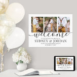 Poster 3 Casamento Fotográfico Bem-vindo à Caligrafia Neg<br><div class="desc">Bem-vindos convidados de casamento à sua cerimônia ou recepção com um elegante poster de 3 fotos de colagem de 18"x24". Imagens e todo texto são simples de personalizar. (DICA DE IMAGEM: Uma maneira fácil de centralizar uma foto exatamente como você deseja é recortá-la antes de carregá-la no site do Zazzle.)...</div>