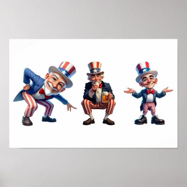 Poster 3 cidadãos mais velho vestidos de Tio Sam (Frente)