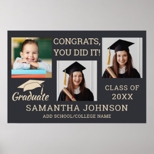 Poster 3 Colagem de Fotos Congrats Graduado 2026 Cinza