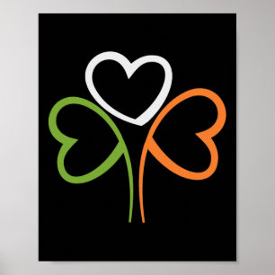 Poster 3 Corações Trevo Bandeira da Irlanda Dia de São Pa