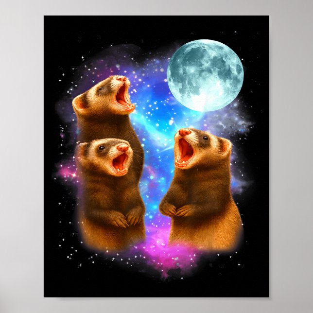 Poster 3 Ferret Moon Howling Ferrets Funny For Men, Women (Frente)