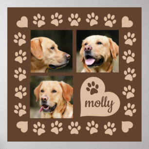 Poster 3 Foto Colagem Cão Nome Brown Heart