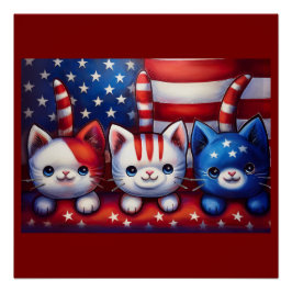 Pôster 3 Gatinhos Patrióticos Em Uma Cena Com A Bandeira