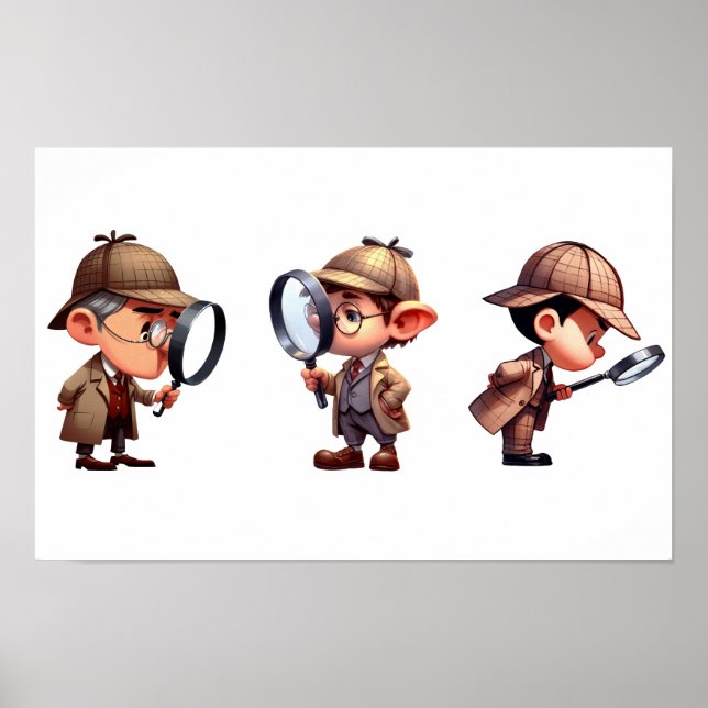 Poster 3 Investigadores Privados a procurar pistas (Frente)