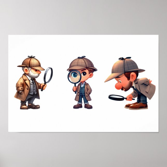 Poster 3 Investigadores Privados a procurar pistas (Frente)