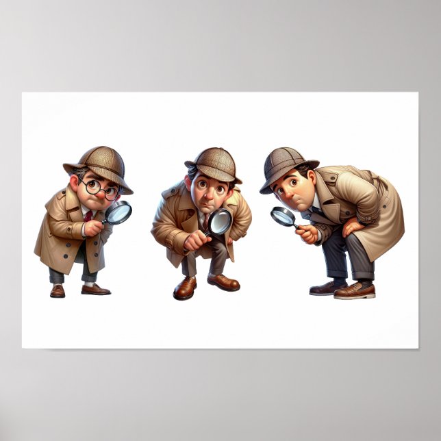 Poster 3 Investigadores Privados a procurar pistas (Frente)