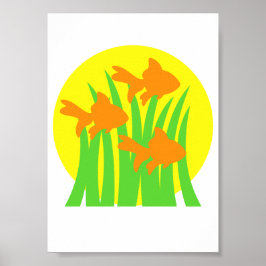 Poster 3 Peixes Goldfish Nadando Das Algas