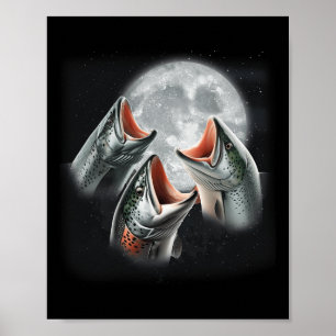 Poster 3 Salmões Uivando Para A Lua Salmão Engraçado Fis