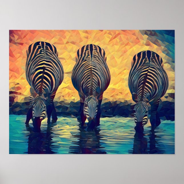 Poster 3 Zebras - original safari da selva Abstrato (Frente)