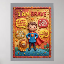 Poster 3D Clay Fofo Criança Corajosa Leão Herói Educacion