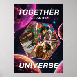 Poster 3D Fotowürfel im Weltraum mit Planeten