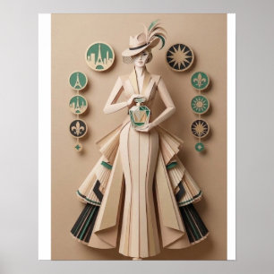Poster 3D Papercraft Art Deco Elegance Woman Perfume Post